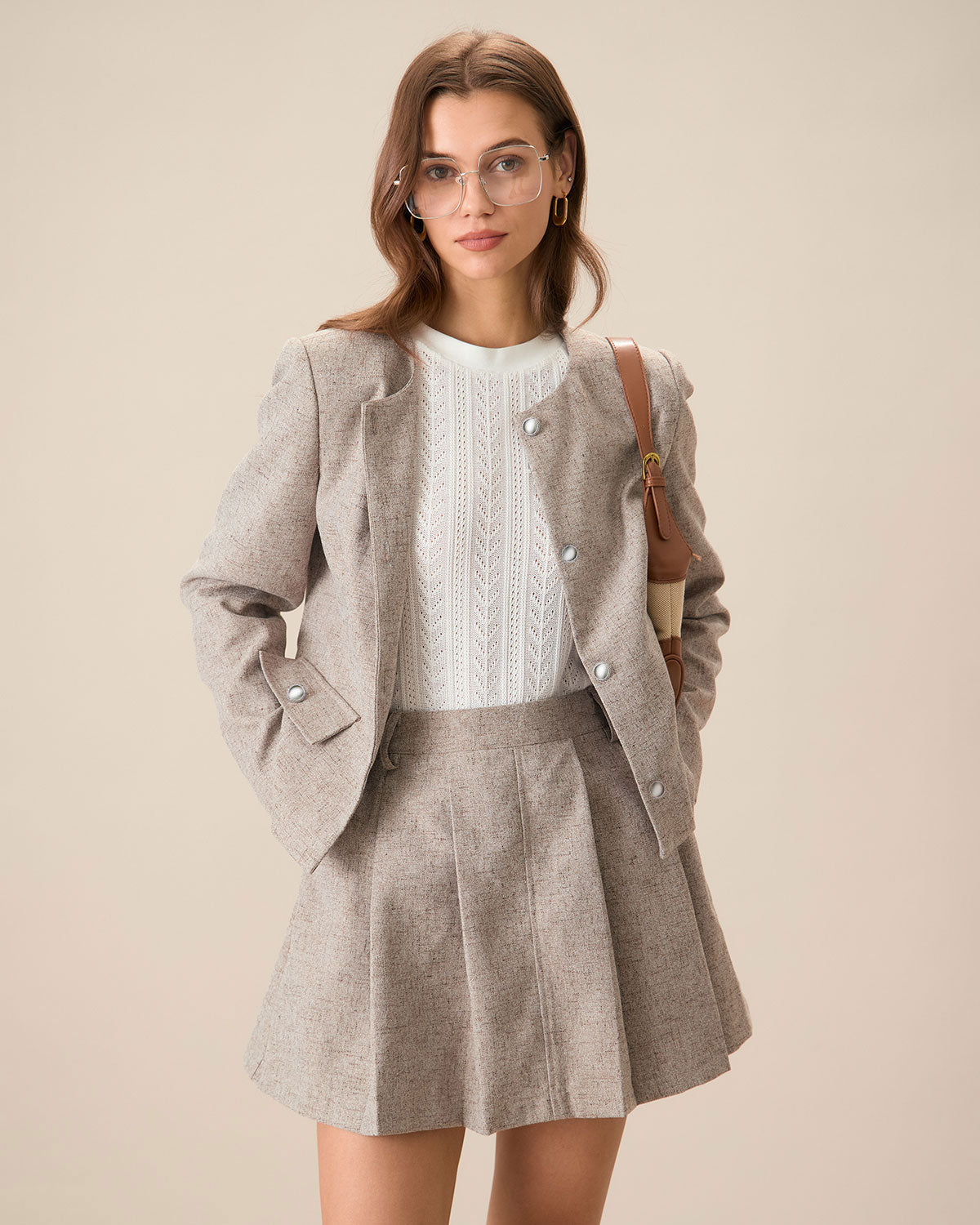 Falda Mini Plisada Color Caqui