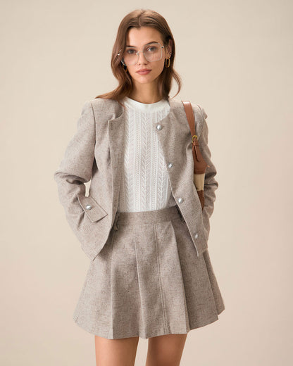 Falda Mini Plisada Color Caqui