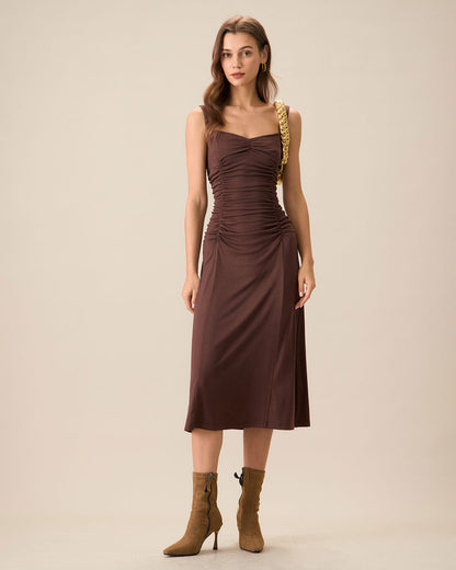Vestido Midi de Punto con Fruncidos para Mujer