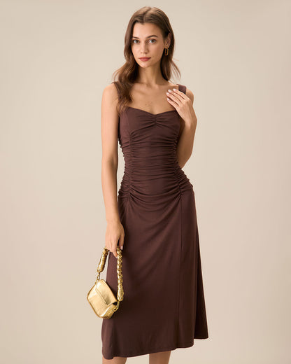 Vestido Midi de Punto con Fruncidos para Mujer