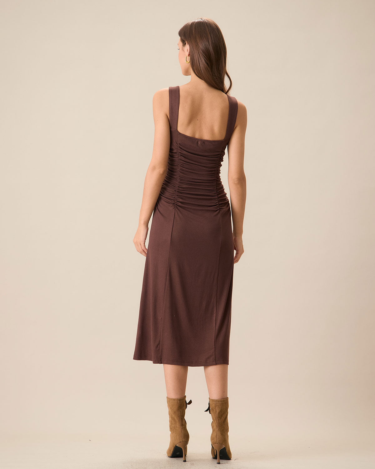 Vestido Midi de Punto con Fruncidos para Mujer