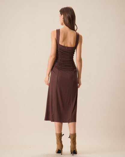 Vestido Midi de Punto con Fruncidos para Mujer