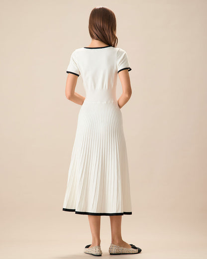 Vestido Midi de Suéter Blanco con Contraste para Mujer