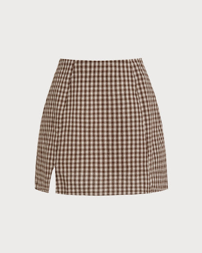 Falda A-Line de Cuadros Marrón