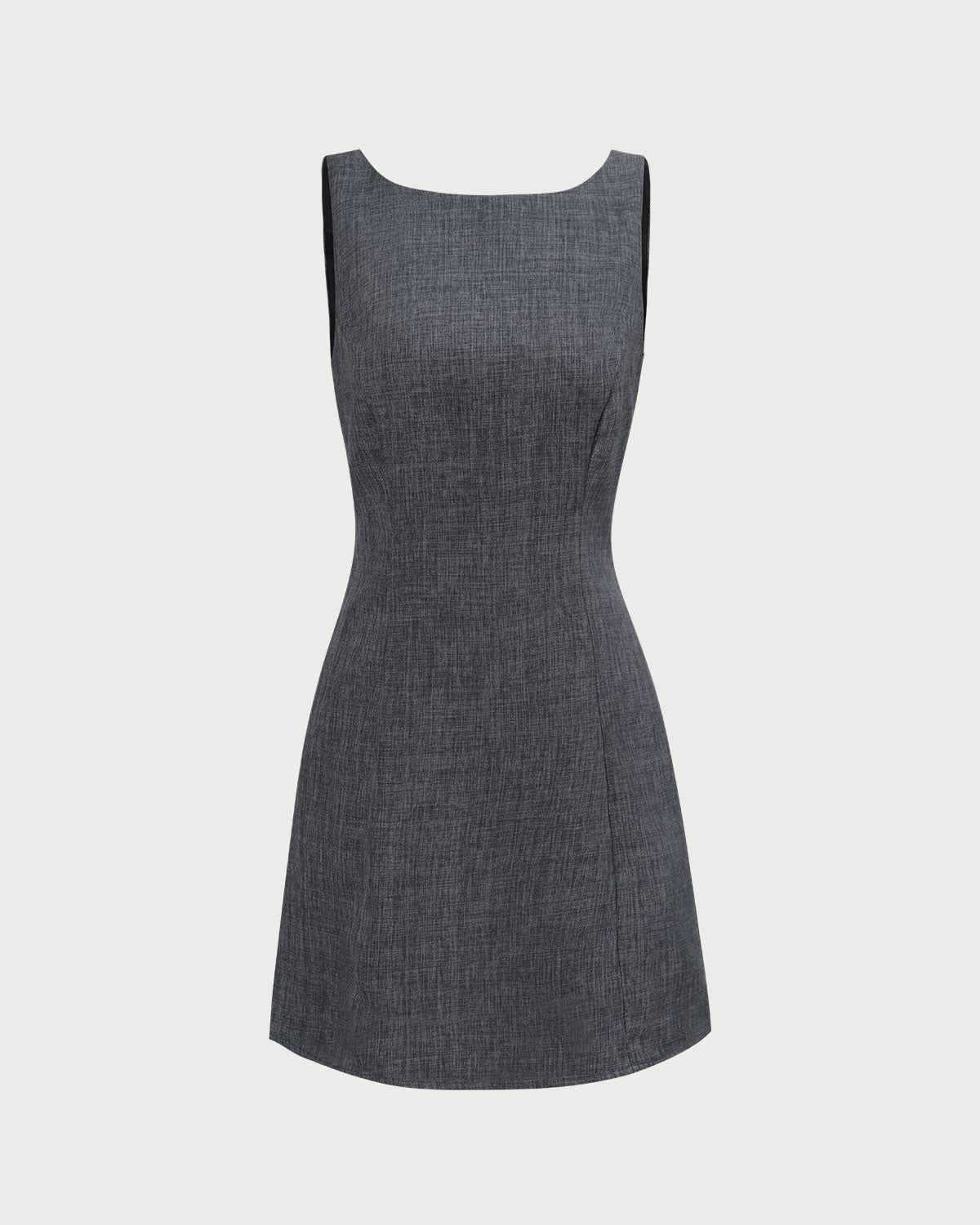 El Vestido Mini Sin Mangas de Cuello Barco Gris