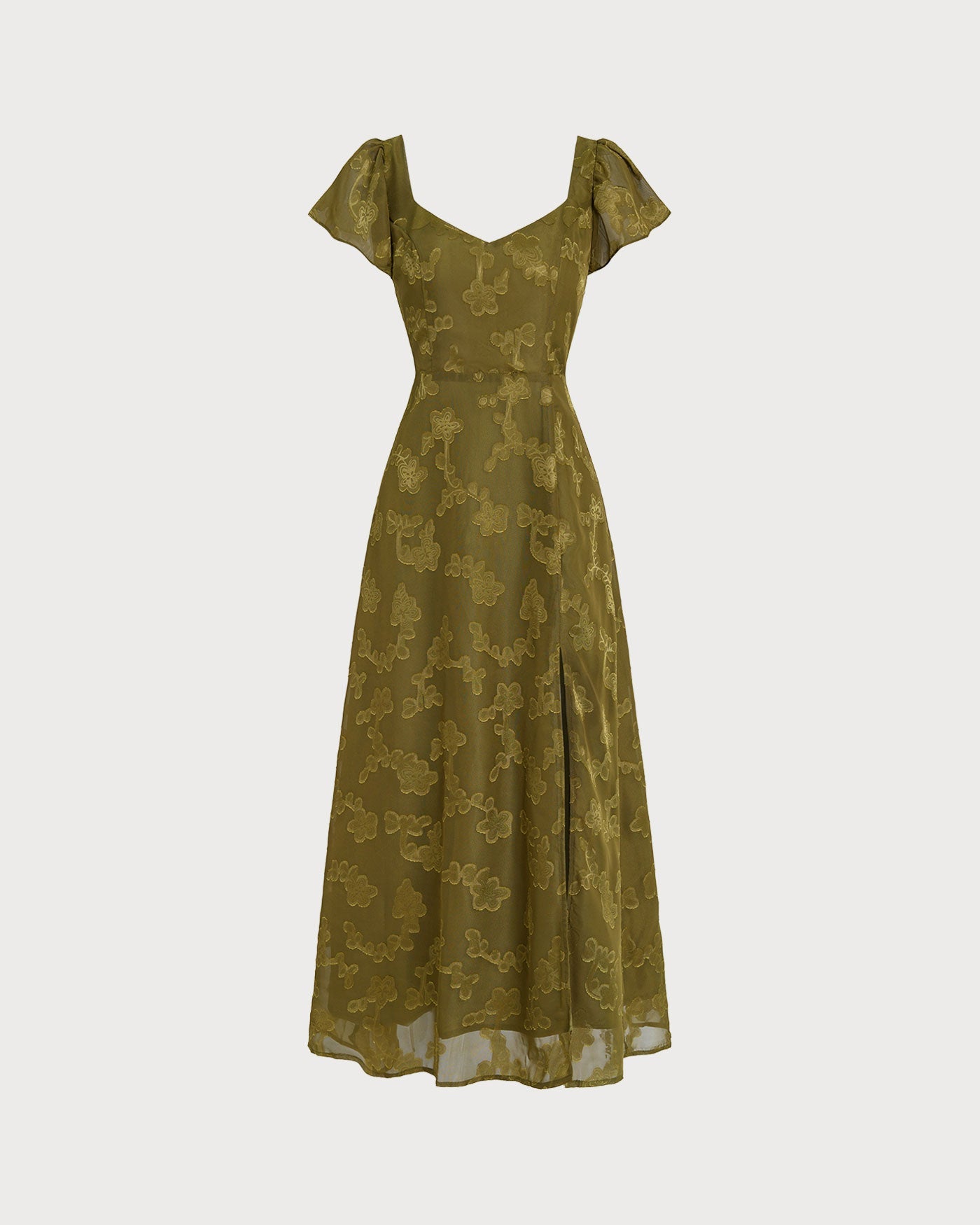 Vestido Maxi Jacquard de Escote Corazón Verde