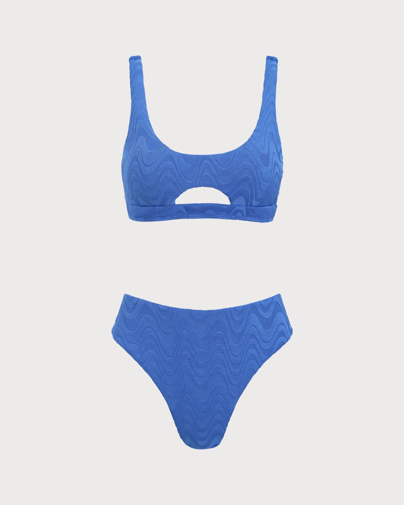 Conjunto de Bikini Texturizado Cuello U Azul Real