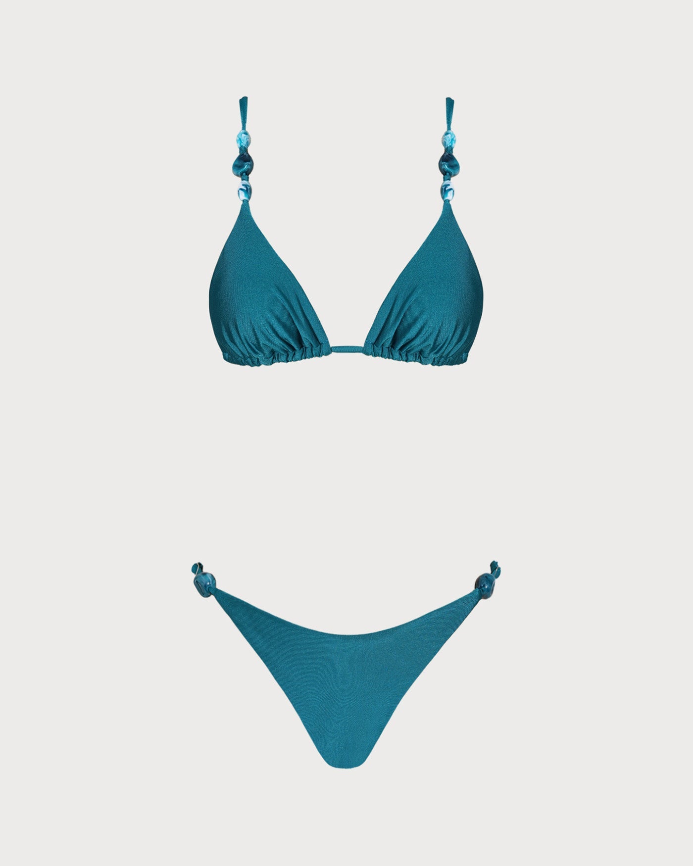 Conjunto de Bikini Triangular Arrugado Turquesa