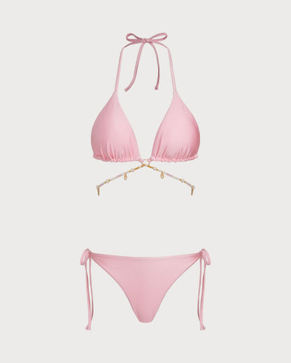Conjunto de Bikini de Cuerda con O-Ring en Rosa