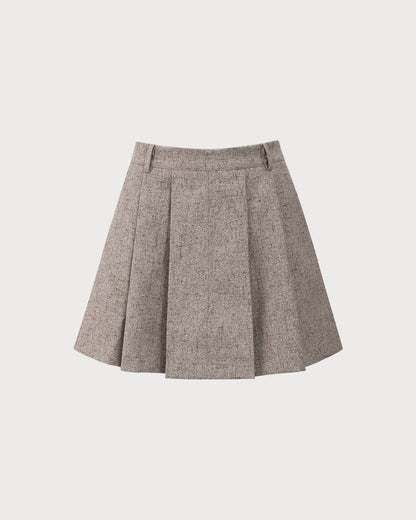 Falda Mini Plisada Color Caqui