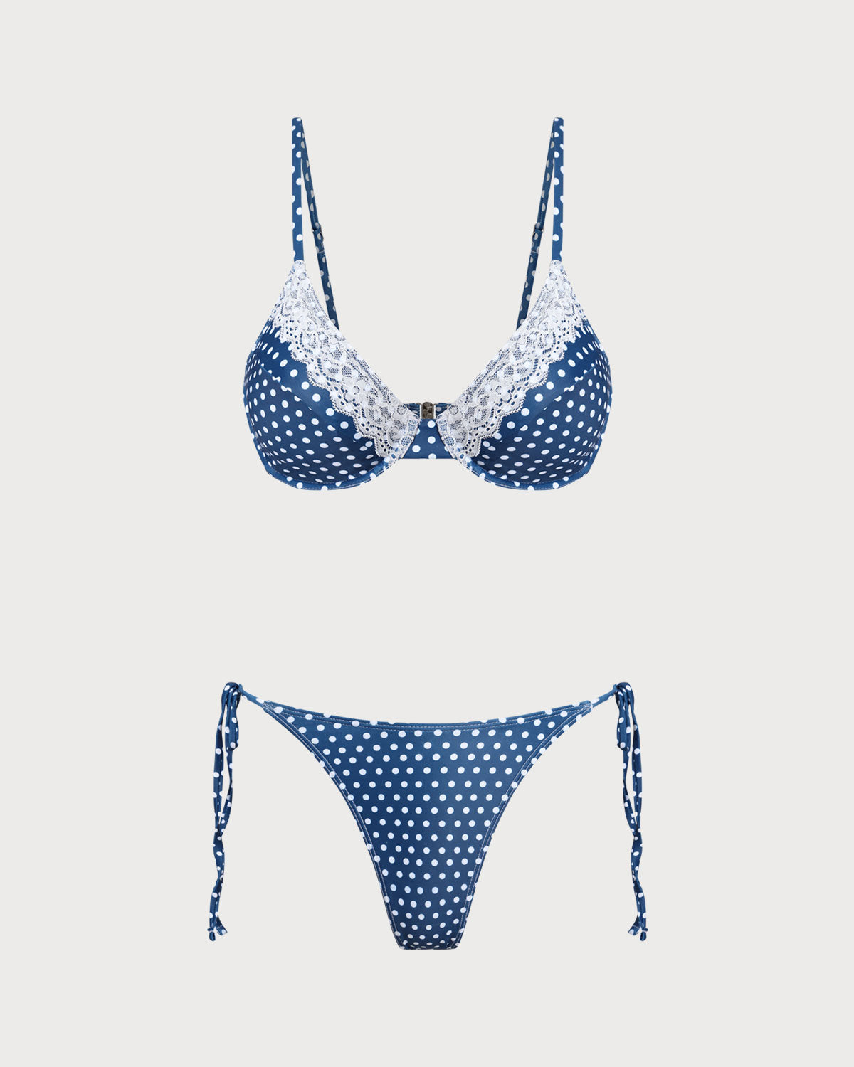 Conjunto de Bikini con Aros de Lunares Azules