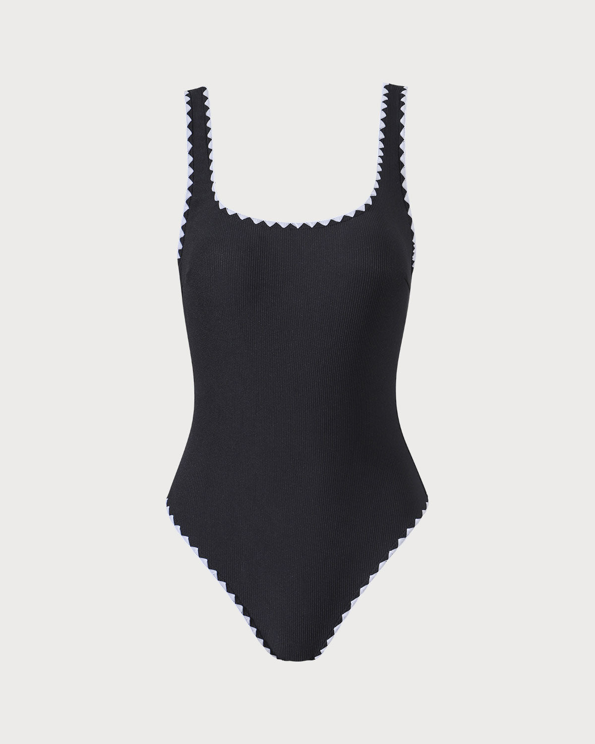 Traje de Baño de Una Pieza con Rayas en Contraste Negro