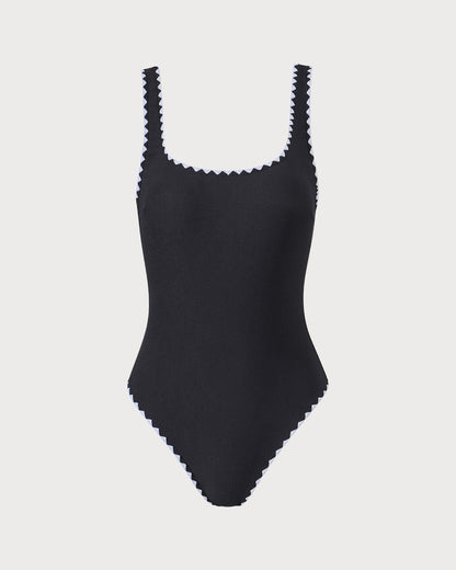 Traje de Baño de Una Pieza con Rayas en Contraste Negro