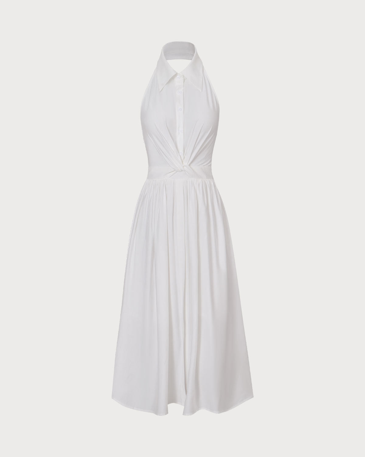 El Vestido Midi Sin Espalda con Cuello Blanco