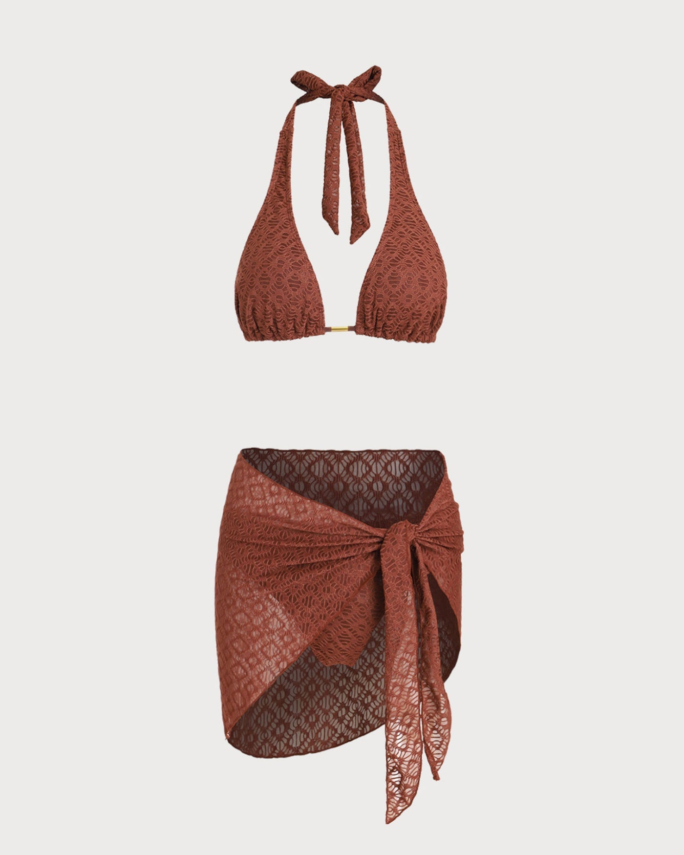 Conjunto de Tres Piezas Jacquard Marrón