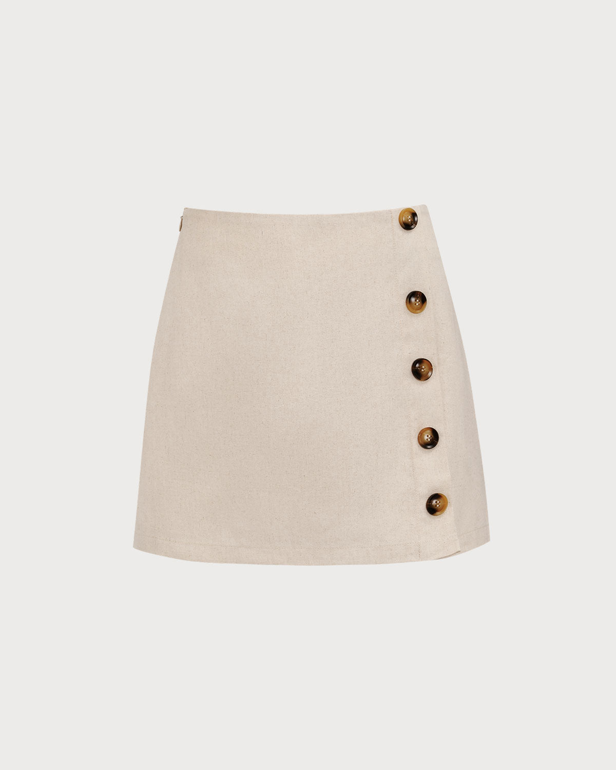 Falda Mini de Algodón Beige de Cintura Alta para Mujeres