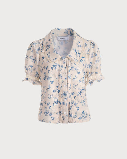 La Camisa Floral Plisada con Encaje
