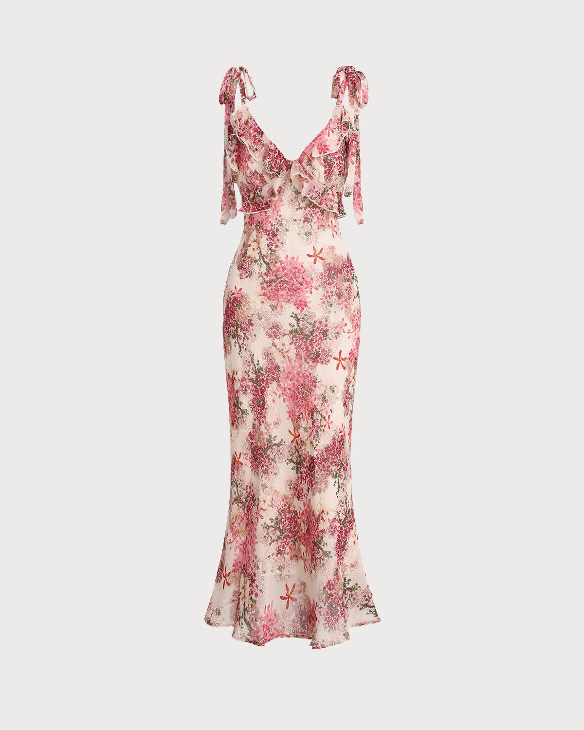 Vestido Midi de Tirantes con Volantes en Floral Rosa