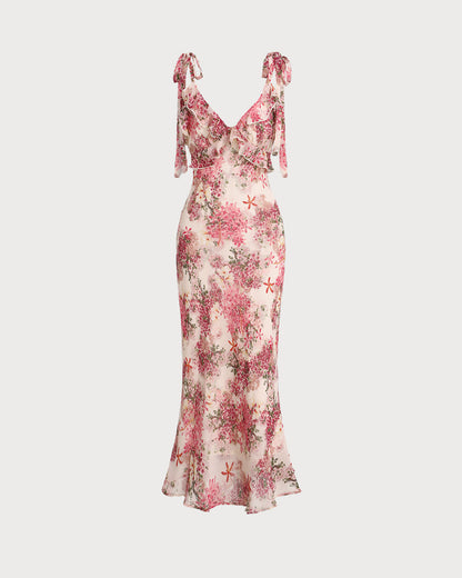 Vestido Midi de Tirantes con Volantes en Floral Rosa