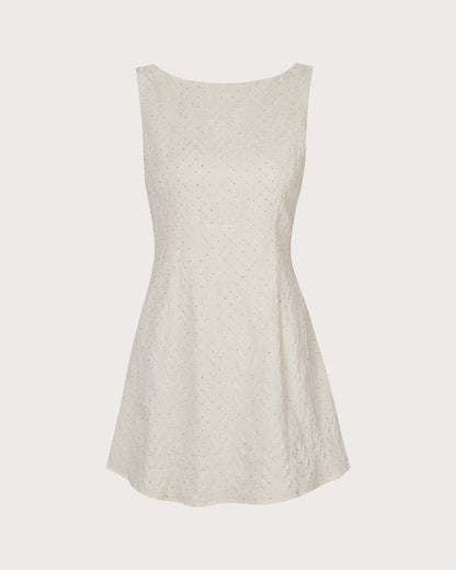 El Vestido Mini Texturizado de Cuello Barco Beige