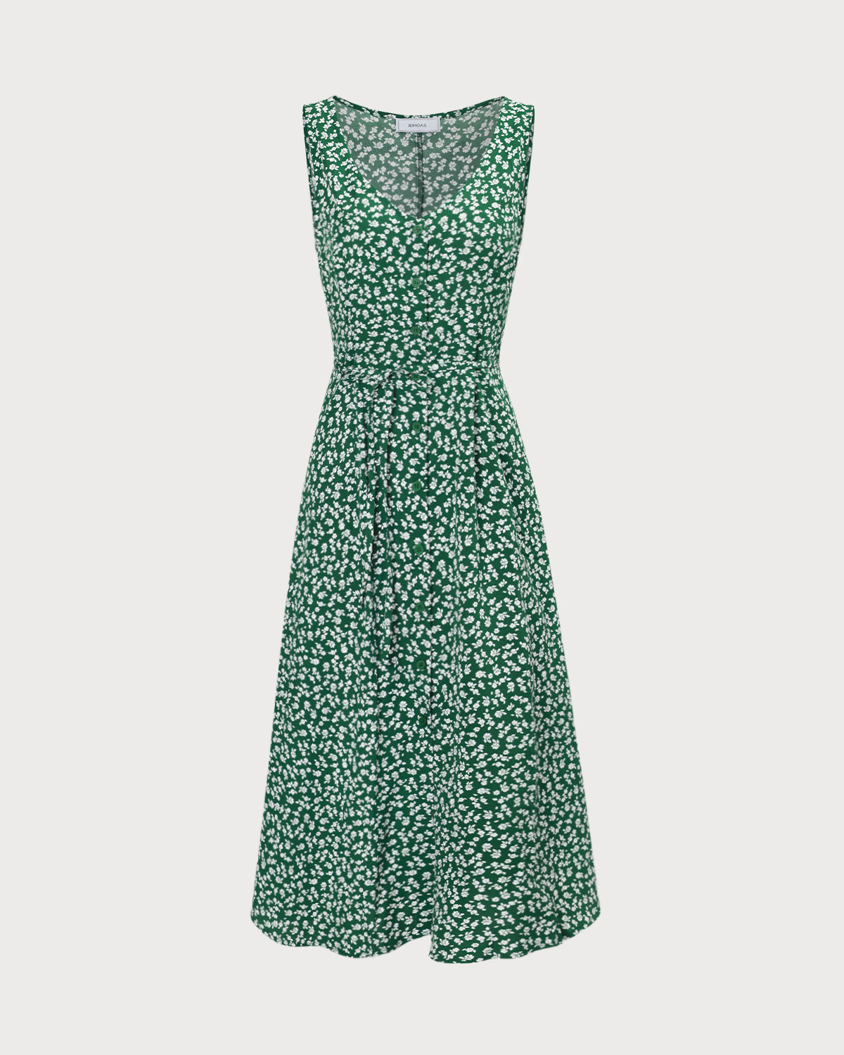 El Vestido Midi Floral Verde con Escote en V