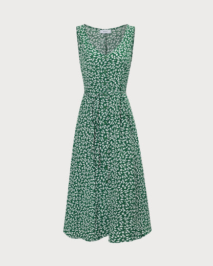 El Vestido Midi Floral Verde con Escote en V