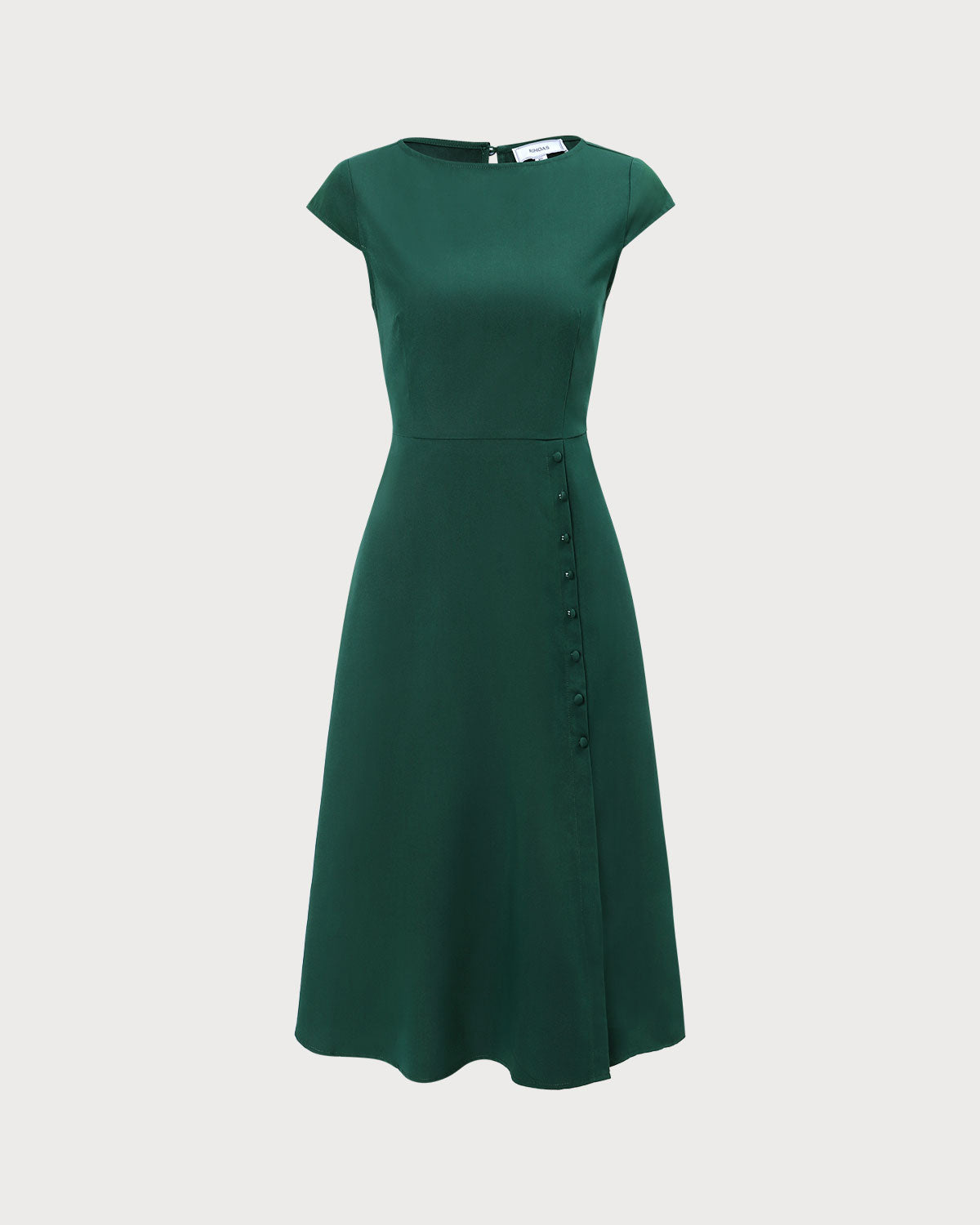El Vestido Midi con Corte en la Espalda y Cuello Barco Verde