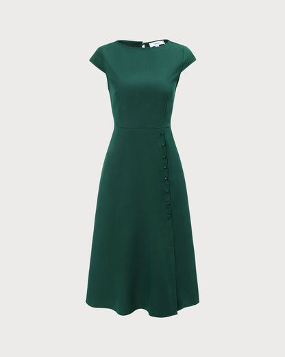El Vestido Midi con Corte en la Espalda y Cuello Barco Verde