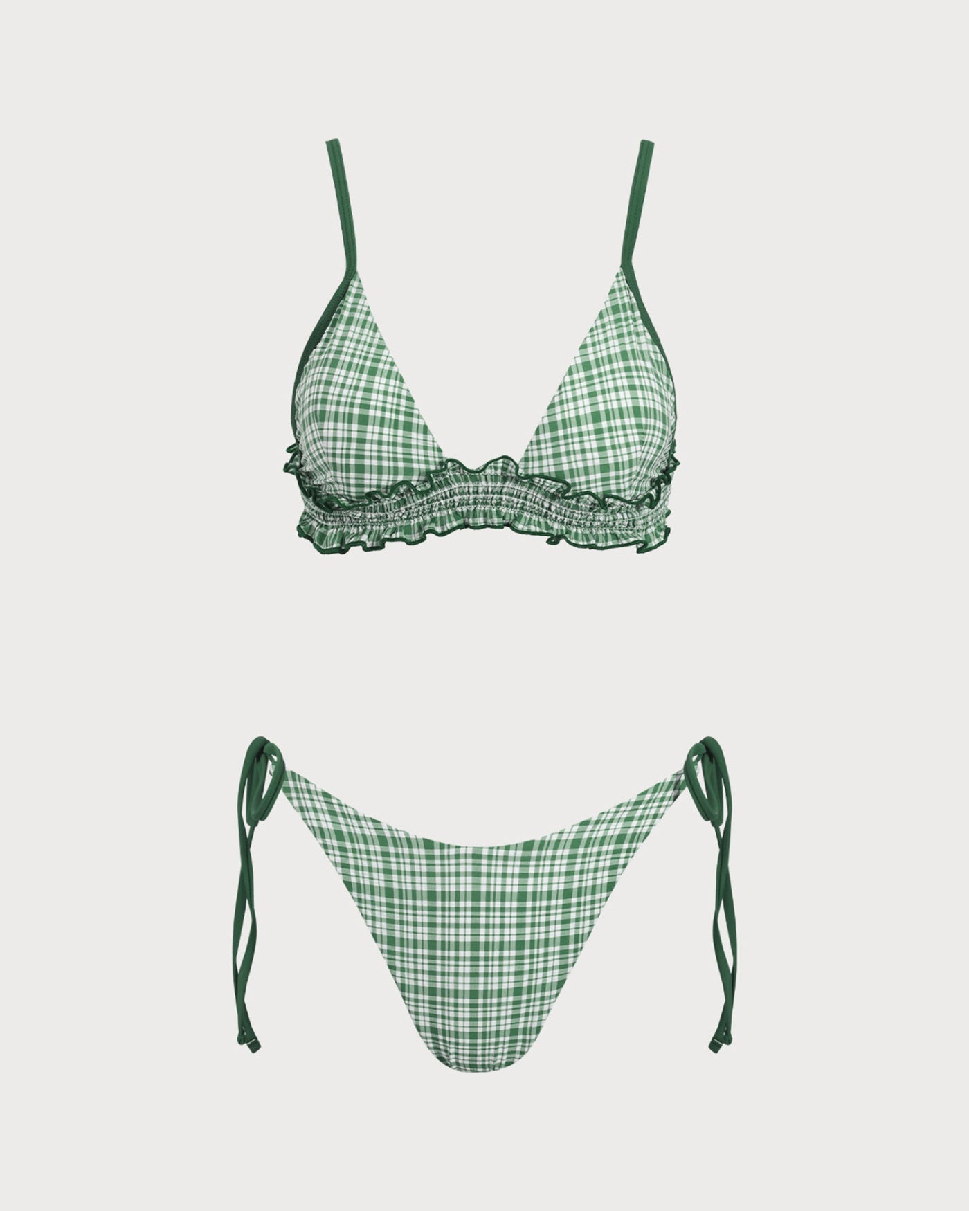Conjunto de Bikini Verde a Cuadros con Cordón