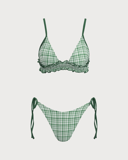 Conjunto de Bikini Verde a Cuadros con Cordón