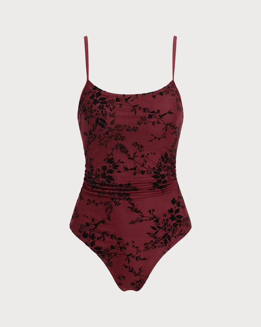 Traje de Baño Rojo Floral de Una Sola Pieza