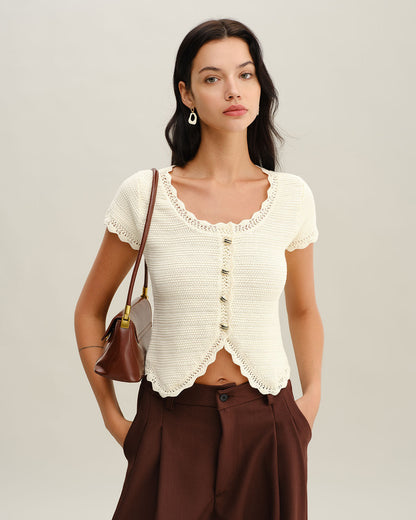 Cárdigan Texturizado Beige con Escote en U