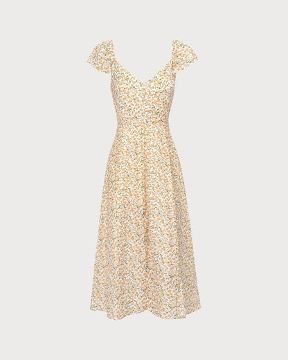 El Vestido Midi Floral Amarillo con Escote en V