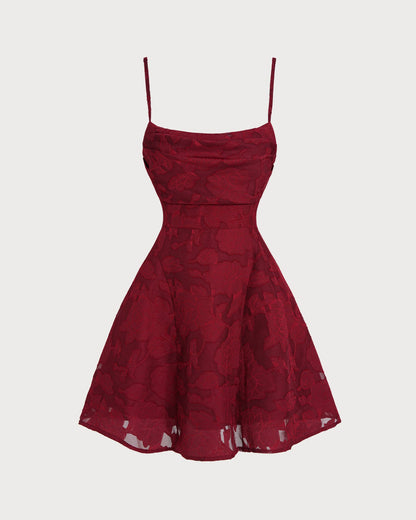 Vestido Mini Sin Espalda Floral Rojo Vino