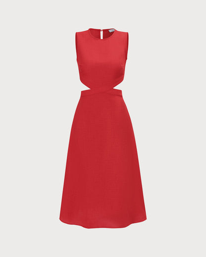 El Vestido Midi Rojo con Corte en el Cuello