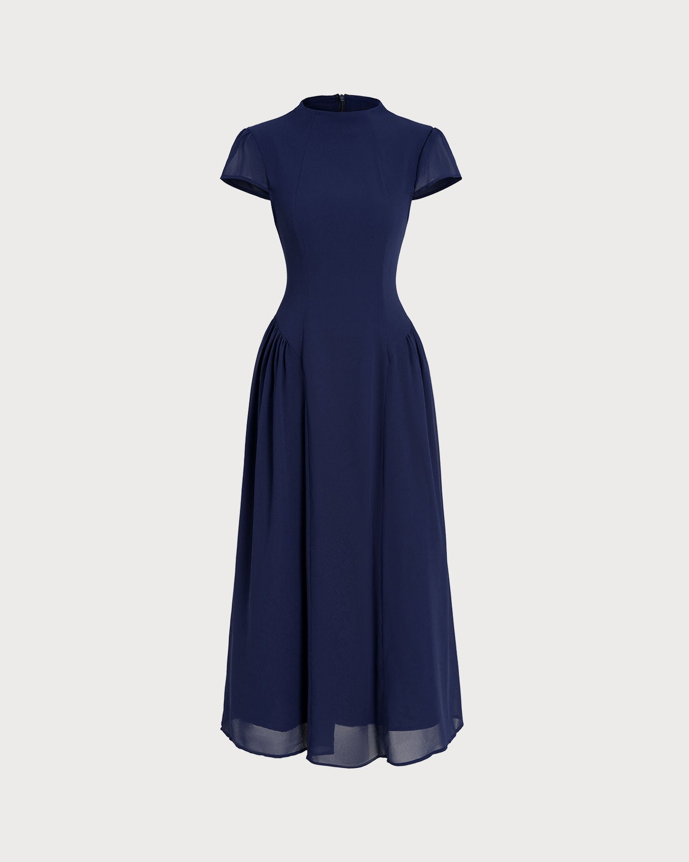 Vestido Midi de Manga Abullonada Azul