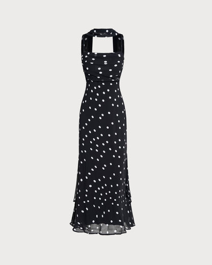 Vestido Maxi Sin Mangas con Lunares Negros