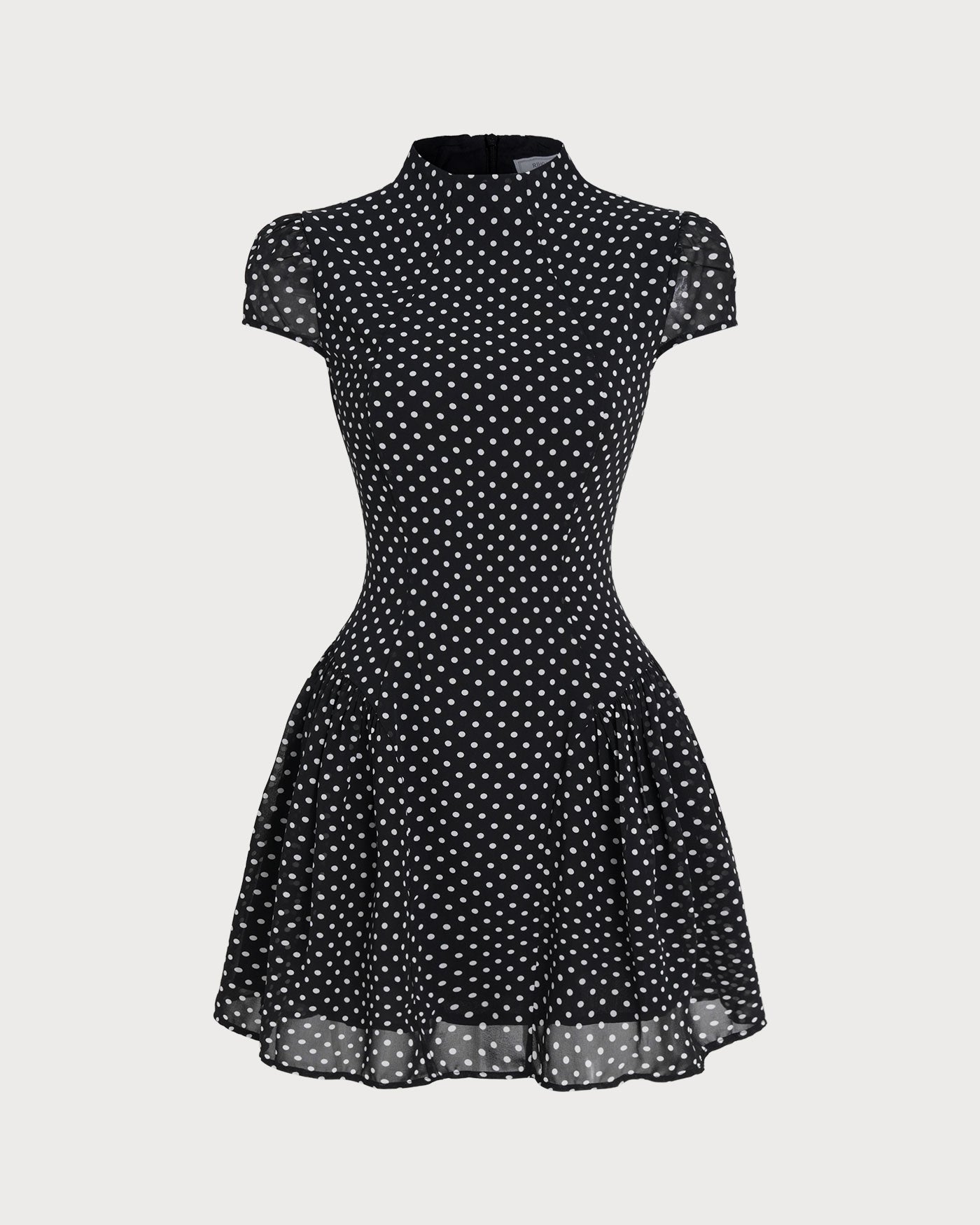 Vestido Mini de Chifón con Lunares Negros