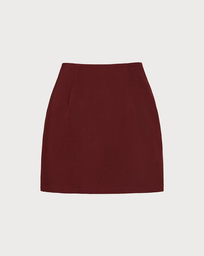 Falda Mini A-Line de Cintura Natural Color Rojo Vino
