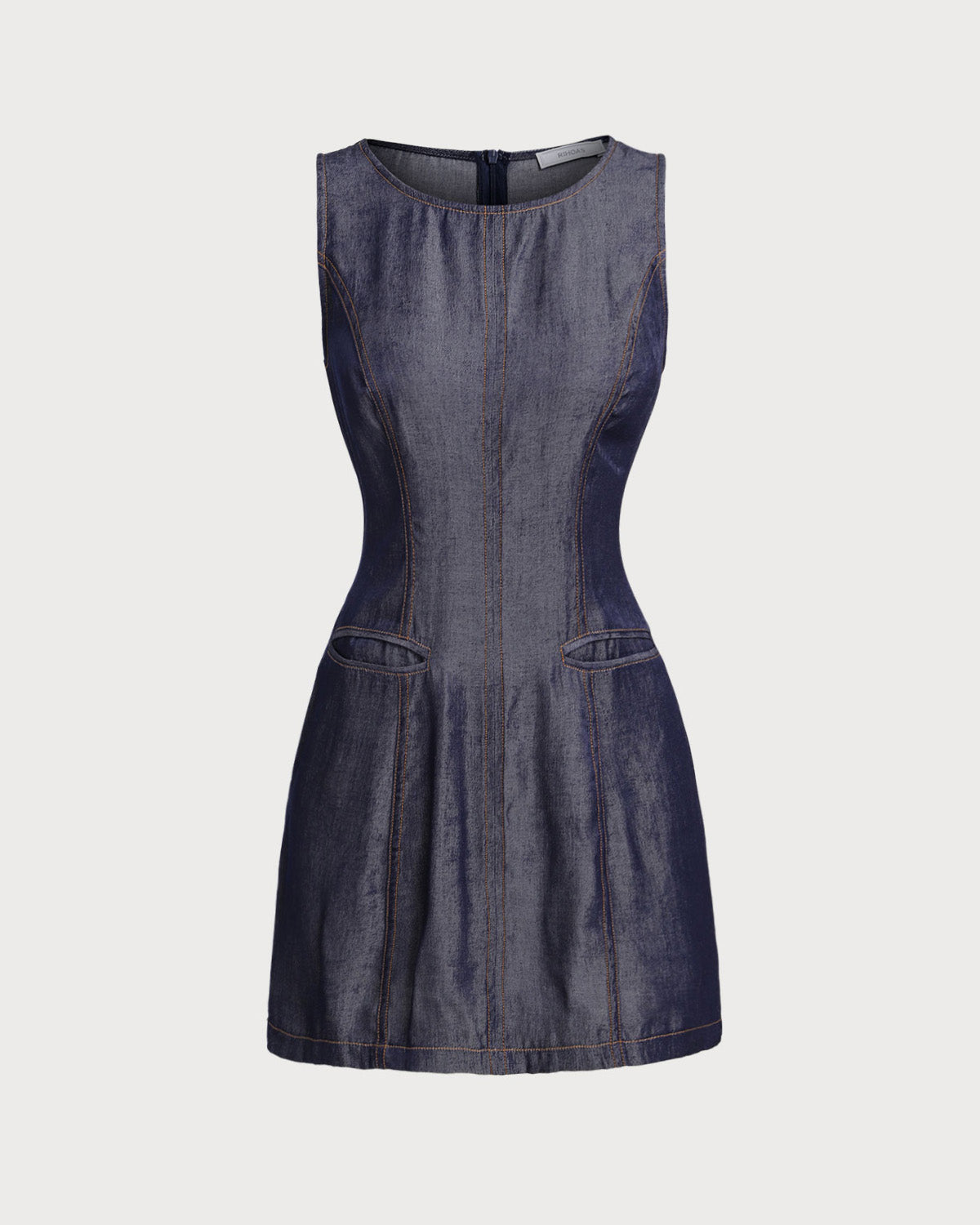 Vestido Mini Sin Mangas Azul con Bolsillos