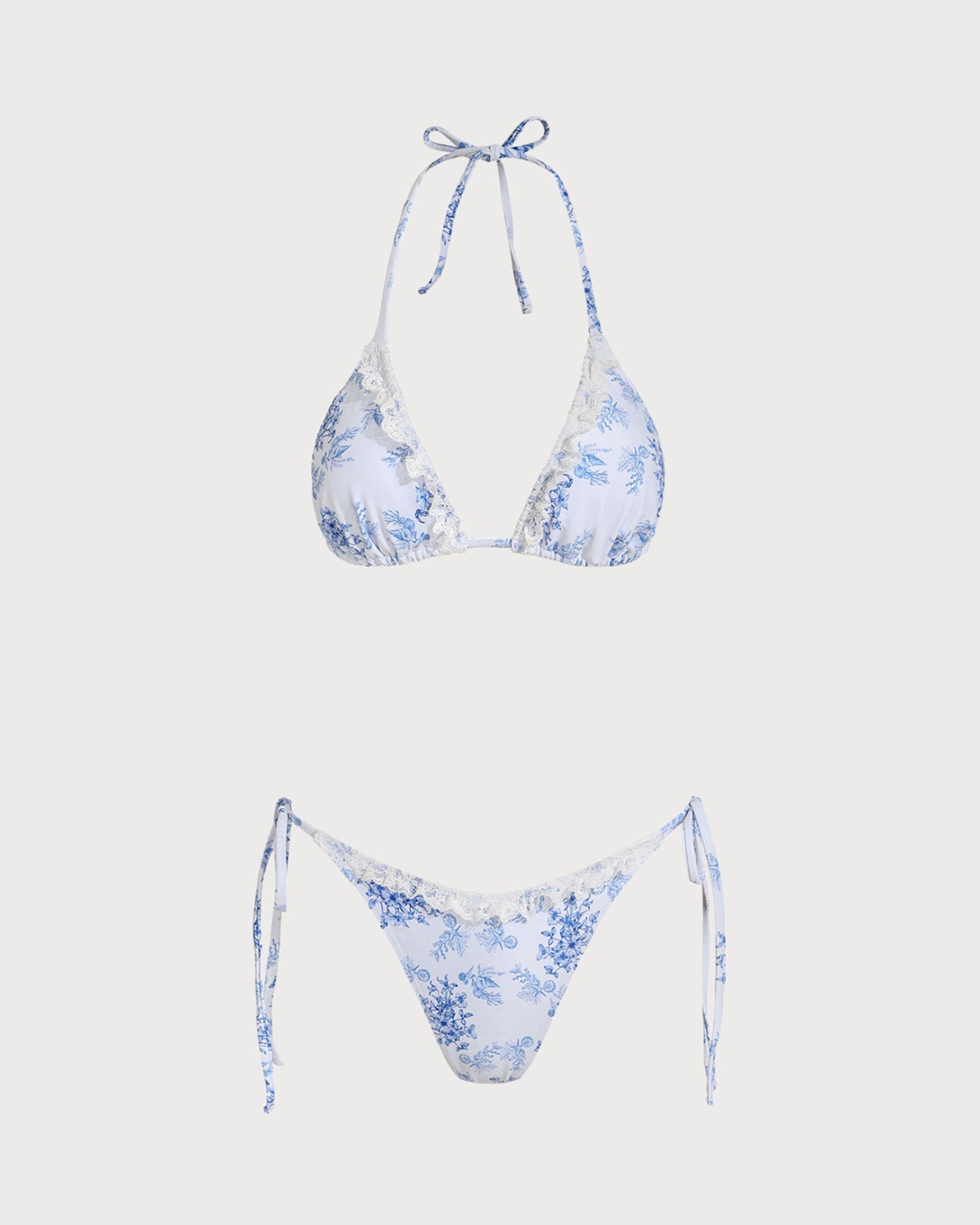 Conjunto de Bikini con Cordón Floral Azul
