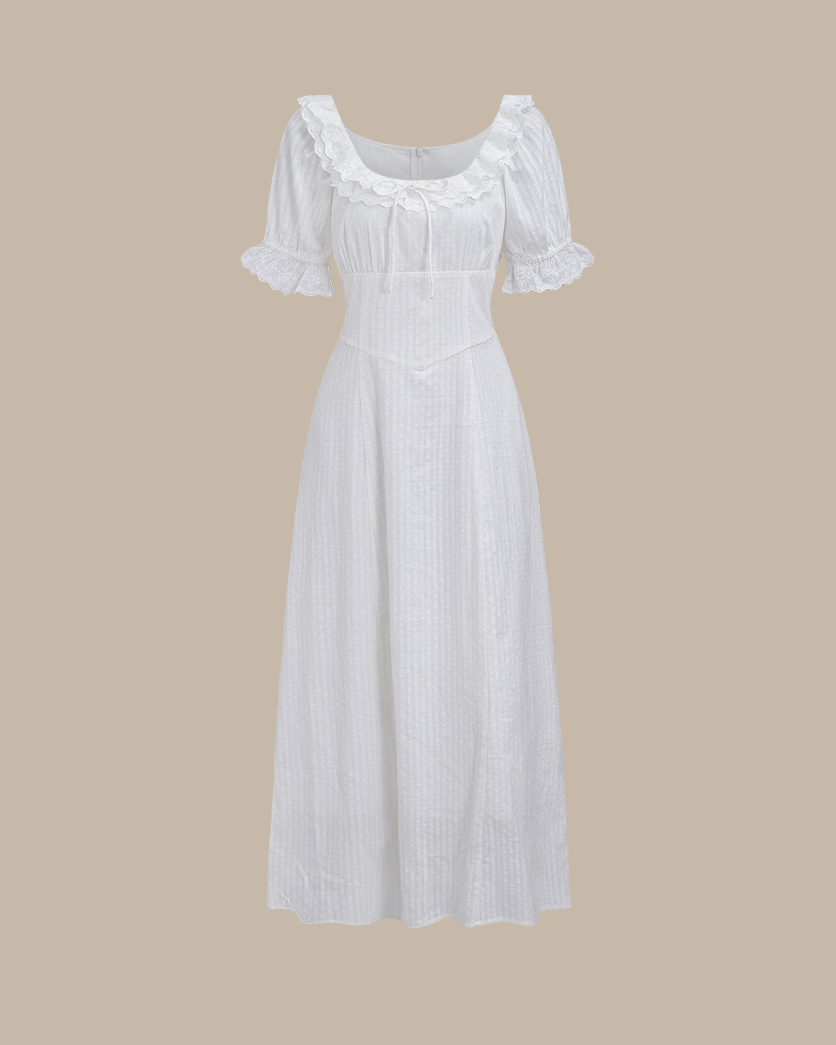 Vestido Maxi de Manga Abullonada con Bordado Blanco