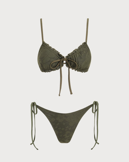Conjunto de Bikini Jacquard Verde Militar