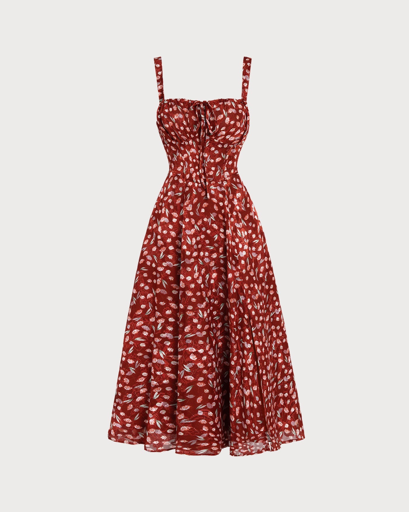 Vestido Midi Deslizante Floral Color Rojo Vino