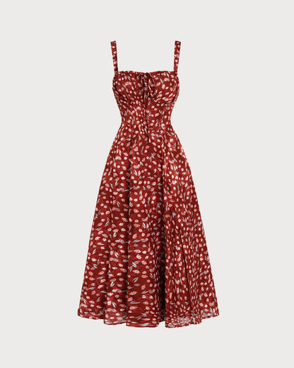 Vestido Midi Deslizante Floral Color Rojo Vino
