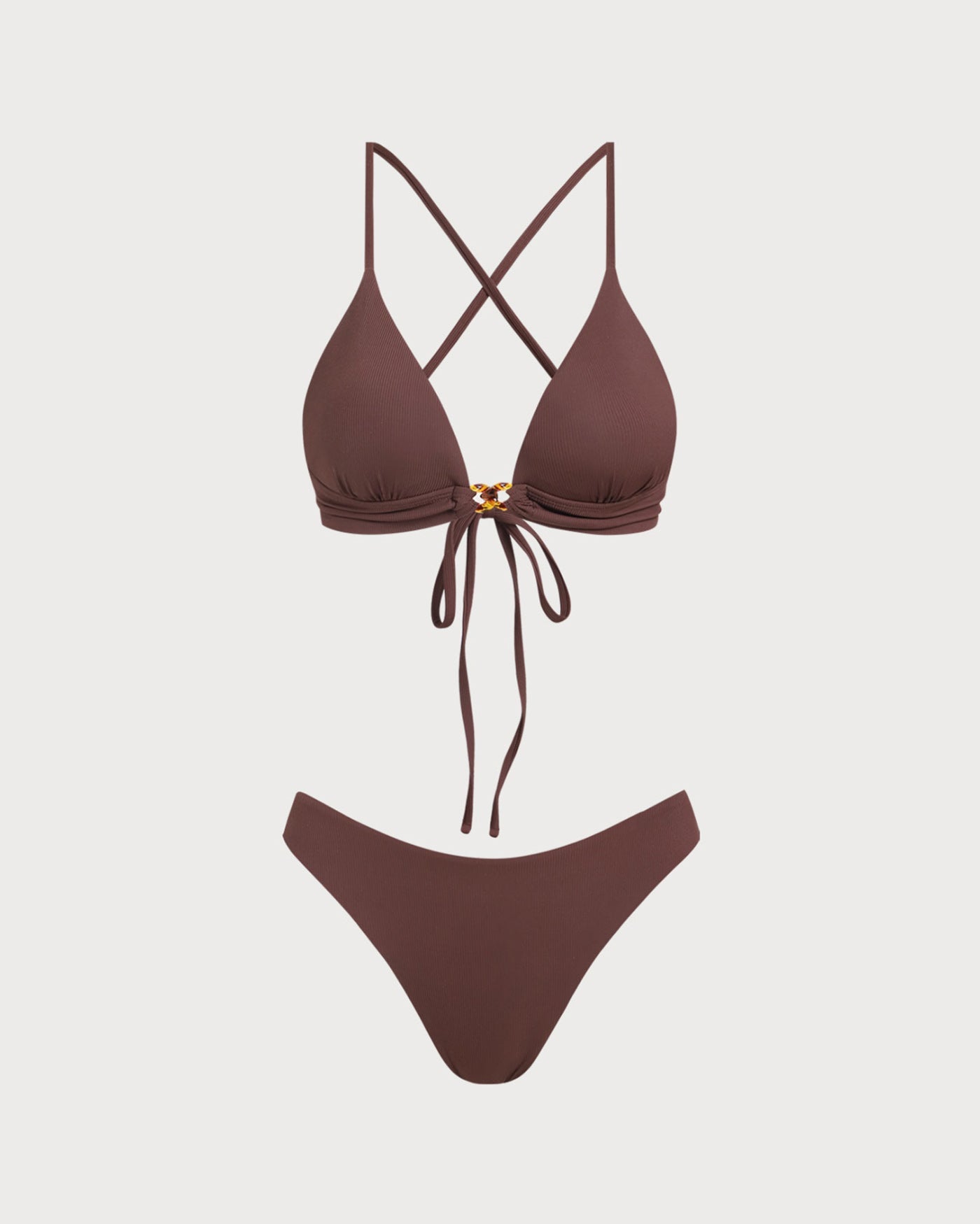 Conjunto de Bikini de Nudo con Rayas Marrón