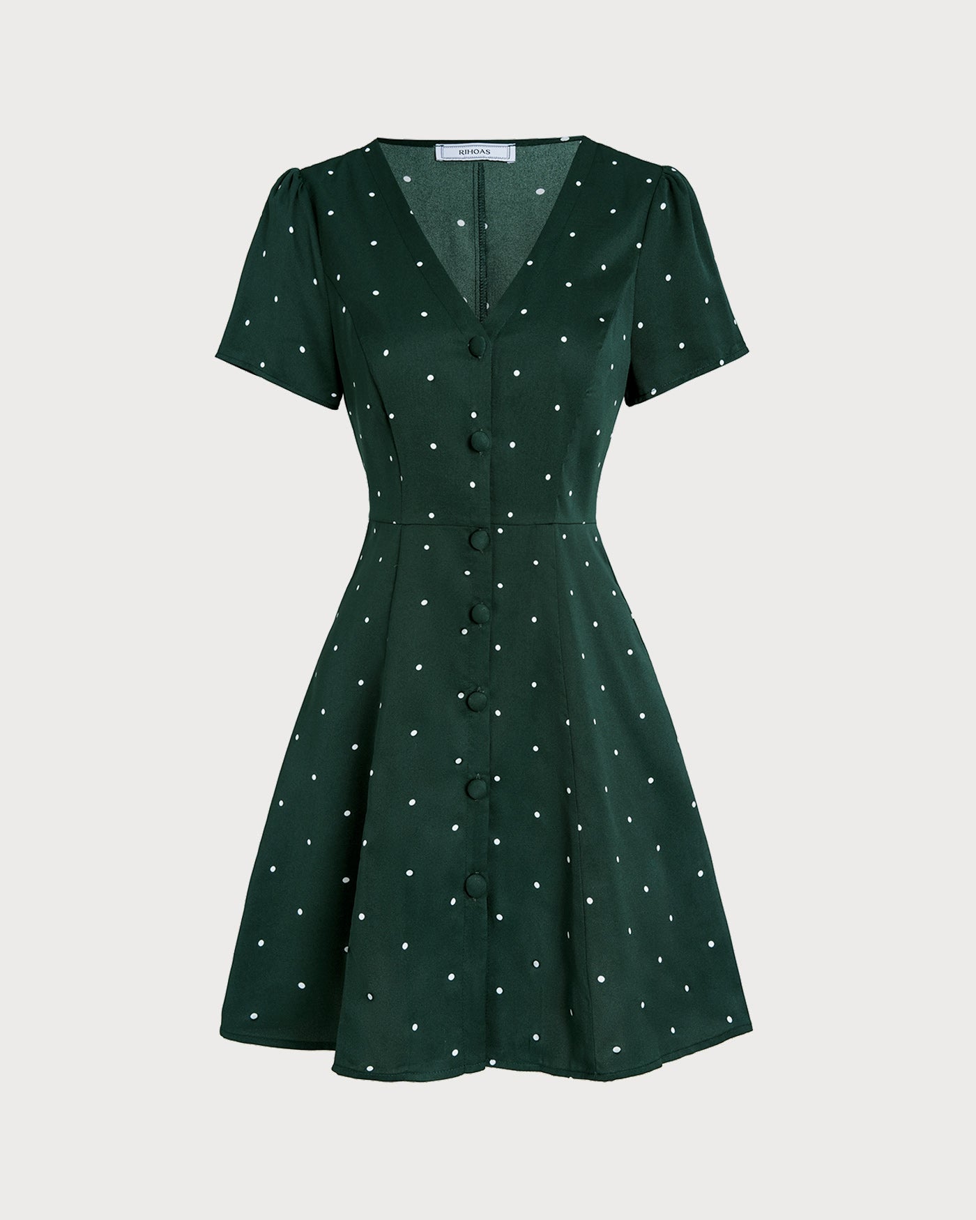 Vestido Mini de Lunares Verde con Escote en V