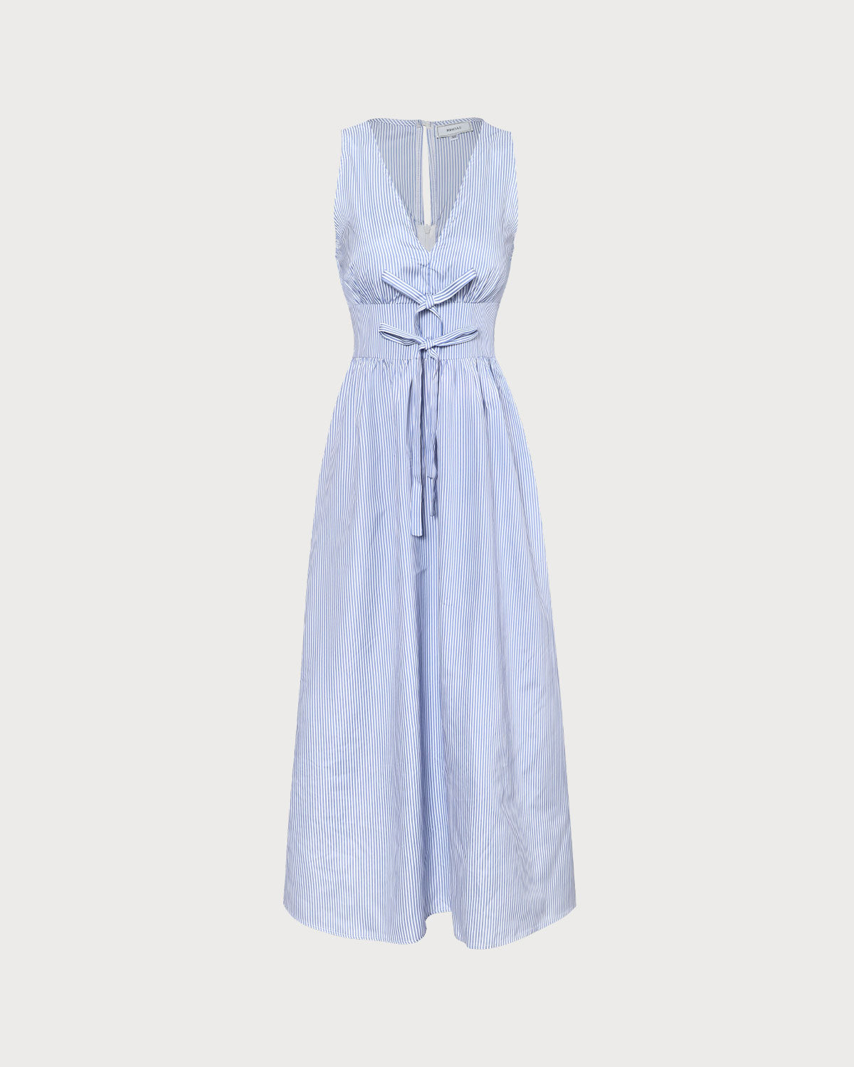El Vestido Largo Maxi Rayado con Escote en V Azul
