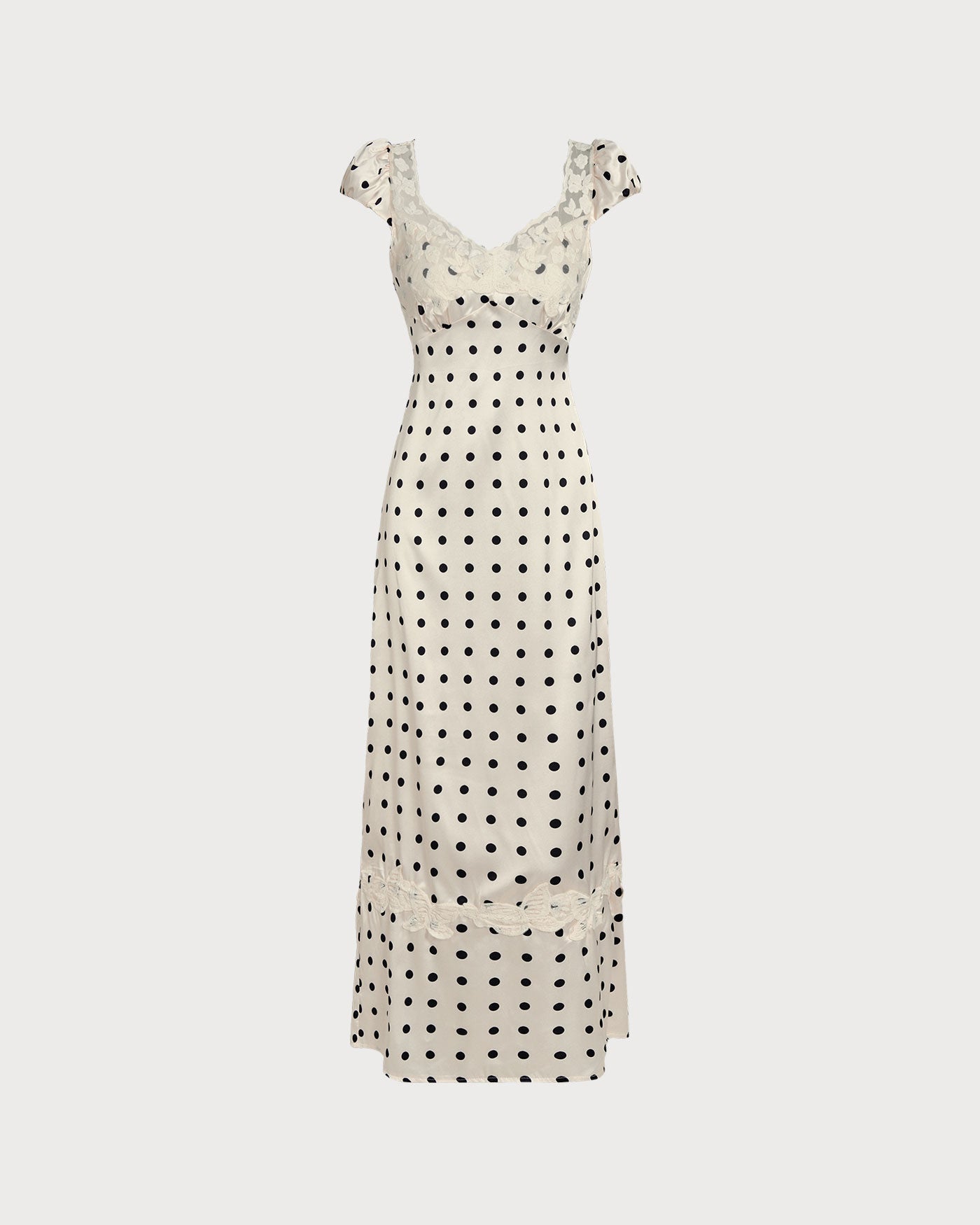 Vestido Maxi de Encaje con Lunares de Albaricoque