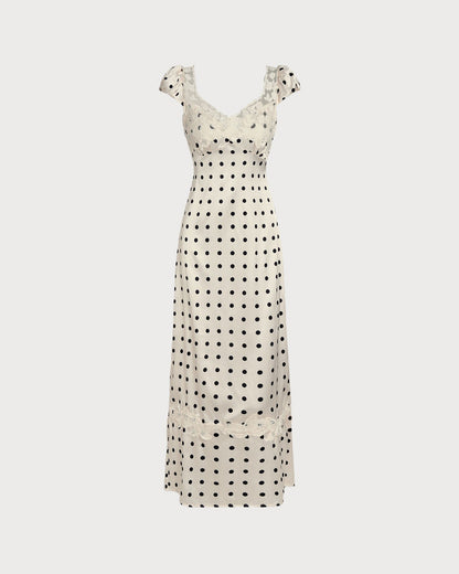 Vestido Maxi de Encaje con Lunares de Albaricoque